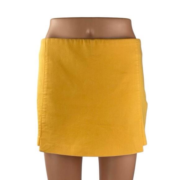 Zara Women's Yellow High Waisted Side Zip Mini Wide Leg Wrap Skirt Skort Size S - Picture 1 of 4